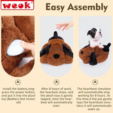 Іграшка-сердечко для собак WEOK - комфортне м'яке ліжко для зняття тривоги, заспокійлива допомога, допомога зі сном, для середніх собак (колір коричневий)