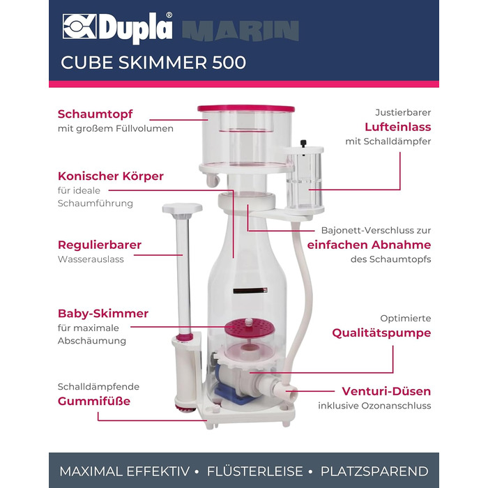 Дупла Марін Cube Skimmer 500 — компактний і потужний протеїновий скімер для морських акваріумів до 500 л, для ефективного видалення органічних відходів