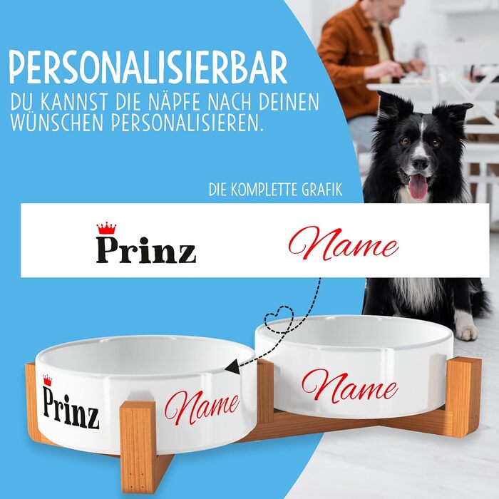 OWLBOOK Миска для собак з гравіюванням імені, подвійна миска для корму та води з кераміки та бамбука, 300 мл