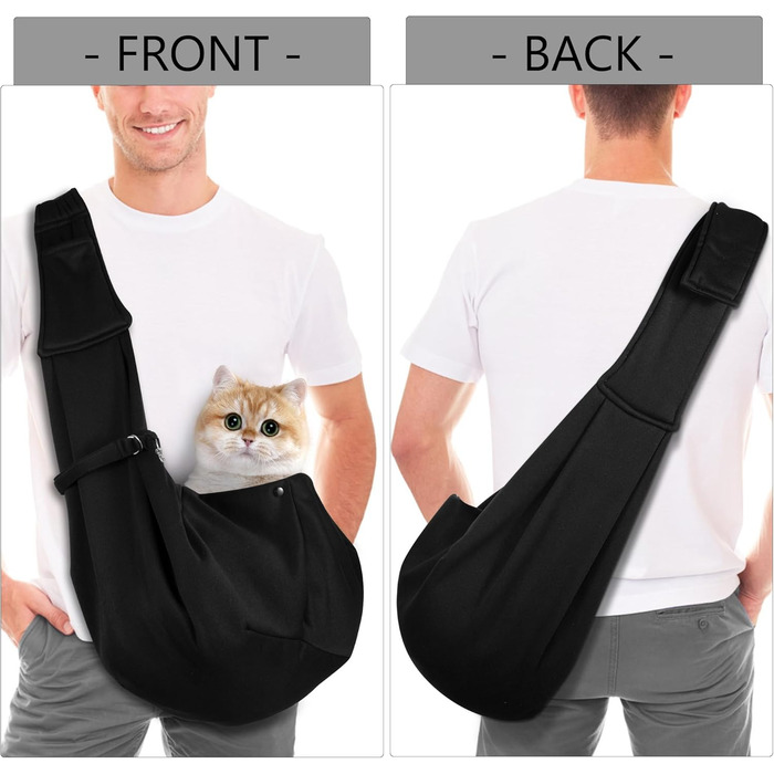 Слінг-переноска для собак та котів, чорний. Регульований плечовий ремінь для прогулянок та активного відпочинку