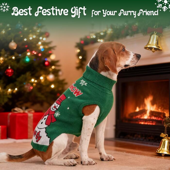 Светр для собак IECOii з коміром-моторолкою, флісовий пуловер, різдвяний пуловер для собак, теплий в'язаний пуловер на Хелловін, 5XL, зелений