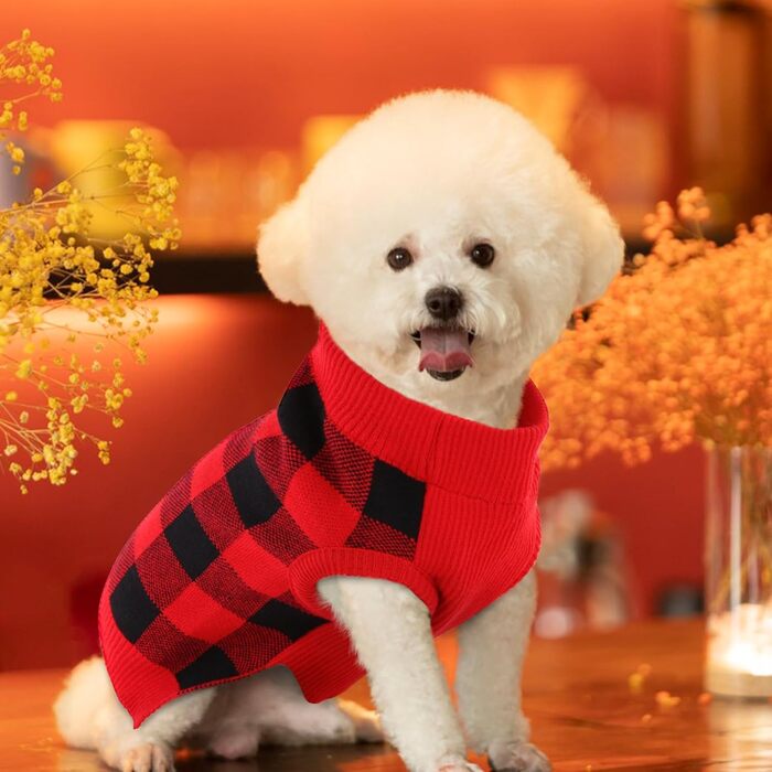 Пуловер для собак KATZINST, теплий флісовий пуловер для маленьких собак, різдвяний пуловер для Французького бульдога, Дакселя, Чихуахуа, Йоркшира, червоно-чорний, XS