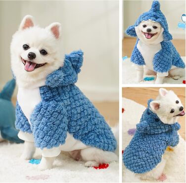 Зимовий теплий костюм-толстовка для собак та котів з кільцем D, Cospay, теплий фліс, розмір Small, Blauer Hai