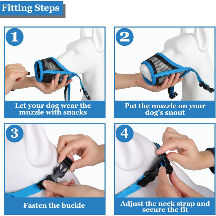 Нашийник-маска для собак LUCKYPAW, сітка, великі та середні породи, м'яка, запобігає укусам, пиття можливе, дихаюча, регульована, для цуценят (XXL, довжина морди 26,4 см)