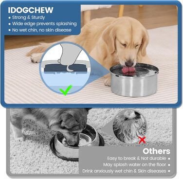 Миска для собак IDOGCHEW з нержавіючої сталі, проти облизування, з неслизьким дном, 1л, срібна