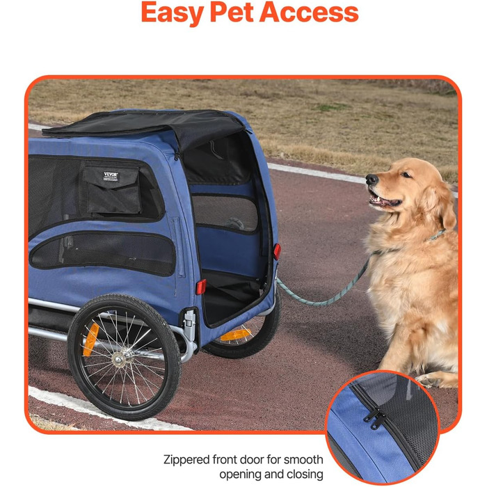 VEVOR Причіп для собак, вантажопідйомність до 45,4 кг, легкий, складна конструкція, універсальний кріплення, відбивачі, прапор