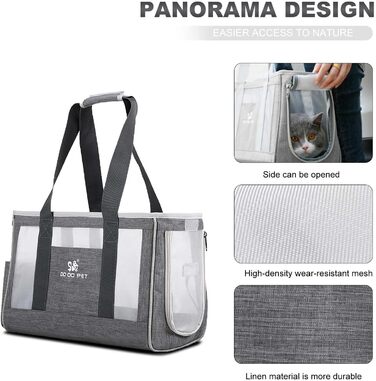 Переноска для собак та котів PETCUTE Hautier з вийманою підстилкою, безпечний поводок, дихаюча переноска для маленьких собак, схвалена авіакомпаніями (M, сірий)