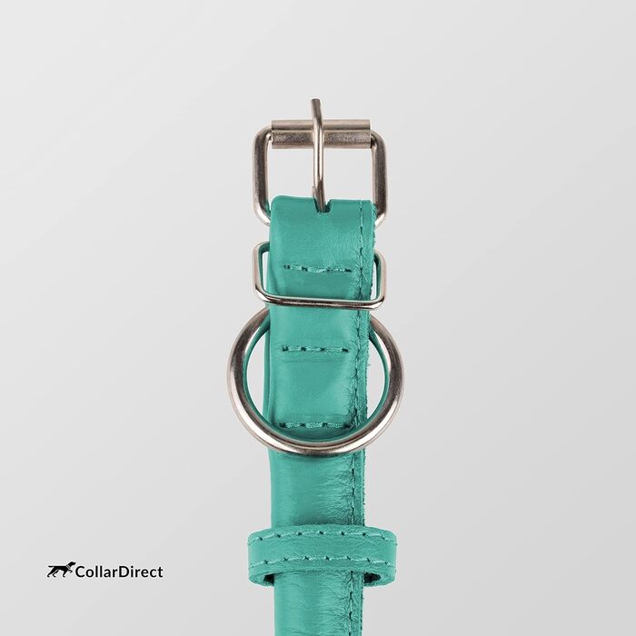 Шкіряний нашийник для собак CollarDirect, круглий, м'який, з роллом, ручної роботи, справжня шкіра, чорний, червоний, фіолетовий, синій (м'ятний), 15-18 см