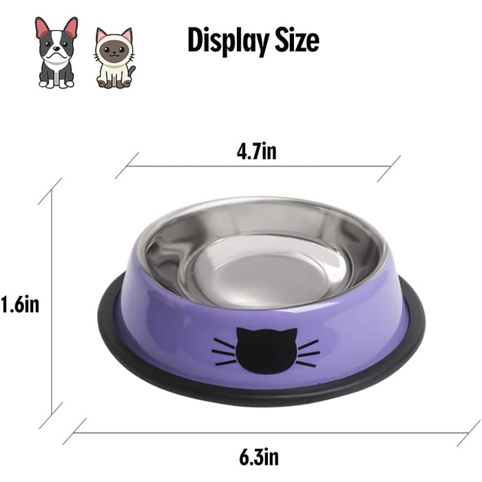 Набори мисок для котячого корму та води, нержавіюча сталь, з гумовим дном, фіолетовий, 2 шт.