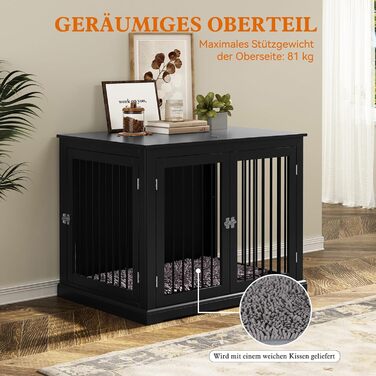 Клітка для собак HOLTICO, чорна, велика (L) з м'яким лежанком, для дому, з відкидним верхом, стильна, міцна