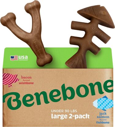 Іграшки-гризуни для собак Benebone, 2 шт, незламні, смак лосося та бекону, для великих порід, виготовлені у США
