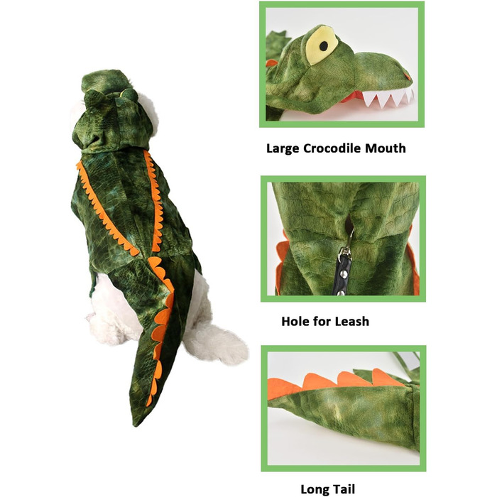 Костюм для собак на Halloween: крокодил-динозавр, теплий зимовий костюм-комбінезон, розмір L (8,2–18 кг), зелений