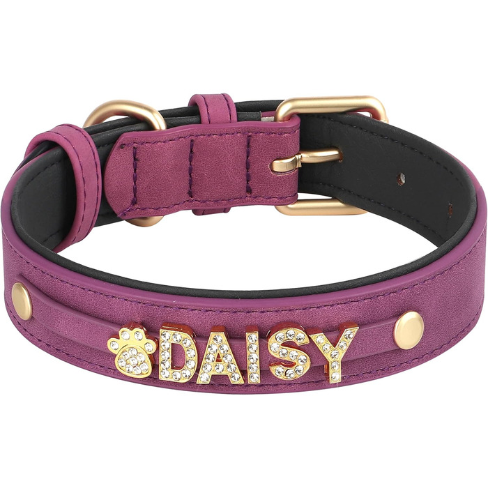 PET ARTIST Персоналізоване шкіряне собаче намисто з кристалами та іменними літерами, блискуче собаче намисто зі стразами для маленьких, середніх та великих собак, обхват шиї 33-43 см (обхват шиї 20-25 см, фіолетовий)