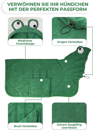 Рушник для собак Badeantel: м'який рушник з мікрофібри, швидковисихаючий, з регульованим коміром на липучці, для собак та котів (XL, зелений)