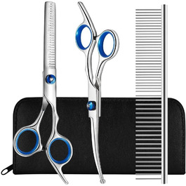 Набір професійних ножиць для собак, ножиці з округлим ножем та захисним наконечником, ножиці для стрижки шерсті з нержавіючої сталі, ножиці для фінішної обробки, вигнуті ножиці, для собак, котів, домашніх тварин