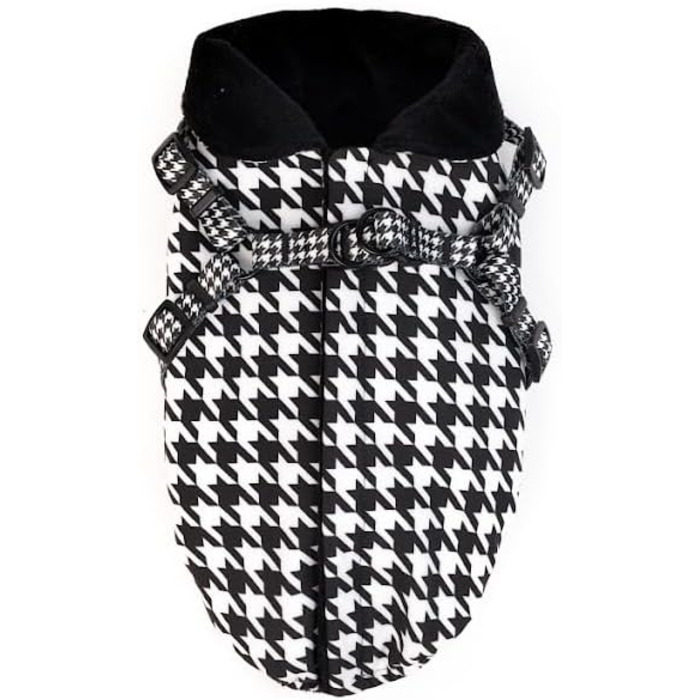 Вітронепроникна куртка для собак Baylabel з шлейкою Black'n'White - тепла зимова куртка для собак XL з флісовою підкладкою