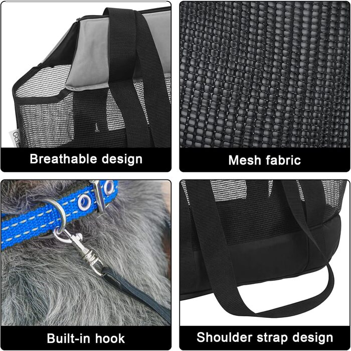 Транспортна сумка для котів та собак до 5 кг: дихаюча переноска з пряжкою, портативна сумка для маленьких тварин, чорна