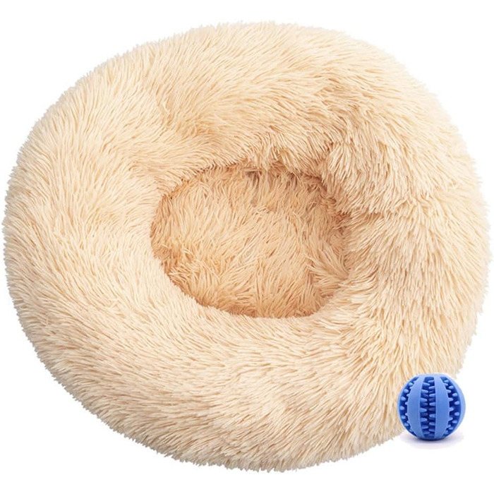 Кругле ліжко для собак та котів, м'яке гніздо-пончик для великих собак, плюшеве ліжко-кошик, миється, 70см, кремовий колір