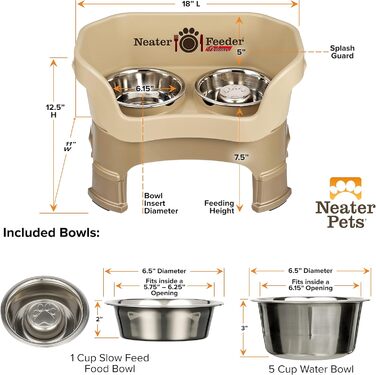 Neater Feeder Deluxe для середніх собак, миска Slow Feed 1 скл, поїлка з нерж. сталі 5 скл, регульована висота, піднята, захист від розливу, антиковзка