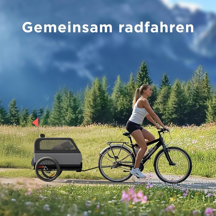 Фаркоп для велосипеда з собакою XL – Складаний фаркоп для велосипеда з собакою з рампою, амортизацією та з'єднувачем – Фаркоп для собак до 45 кг – Водонепроникний – Сумісний з електровелосипедами (Сірий)