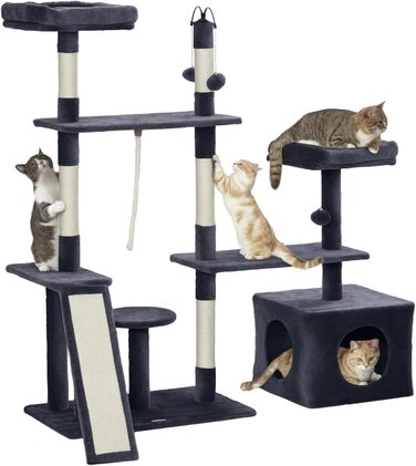 Кігтеточка PawHut для котів, 134 см, кігтеточний комплекс з платформами, іграшками та сизалевими стовпчиками, темно-сірий