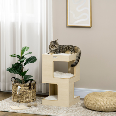PawHut Cat Cave 3-х ярусна шафа для кішок Кімнатний будиночок для кішок з дубовою подушкою та іграшкою 34x34x60см для любителя кішок