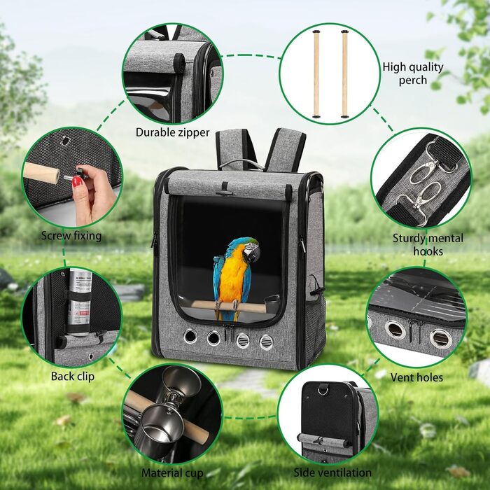 Переносна сумка-переноска для птахів GRLEAYIE: легкий рюкзак для папуги, велика, дихаюча, прозора сумка-переноска для подорожей