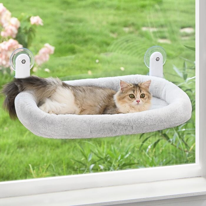 Zoratoo підвіконна котяча гойдалка без мотузок, лежак для котів з м’якою подушкою, знімний чохол, металевий каркас, підвісне ліжко для котів на вікно, 4 присоски, для великих домашніх котів