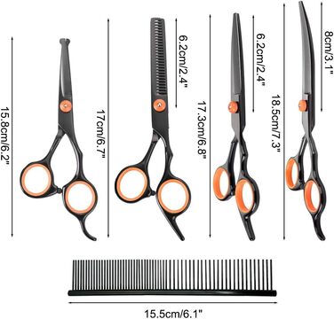Набір ножиць для грумінгу собак, 7-в-1. Безшумні ножиці для догляду за шерстю собак та котів з безпечними закругленими кінцями