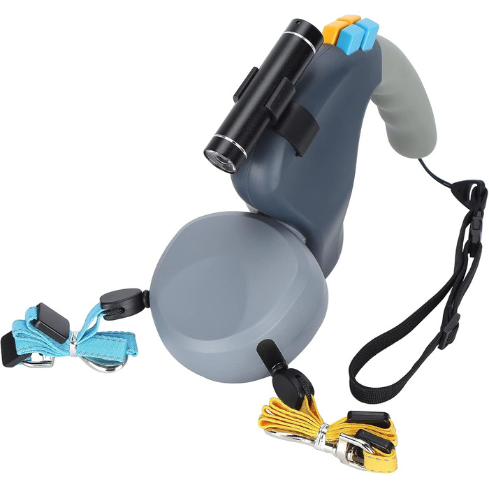 Подвійна собача повідка, висувна повідка з LED-підсвічуванням для двох собак, з фіксатором, регульована, 9,8 футів, 360° без перекручування (сіра)