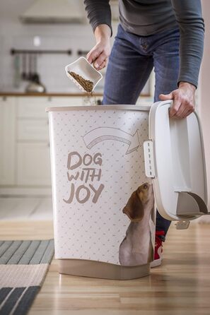 Контейнер для корму Rotho MyPet Cody 50 л з кришкою і дозатором, пластик BPA-free, бежево-білий