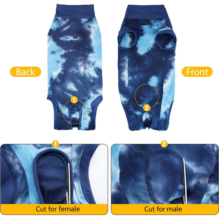 Комбінезон для собак після операції, ветеринарний одяг, захисний комбінезон, хірургічний боді для собак, після кастрації/стерилізації, синій, Tie-Dye