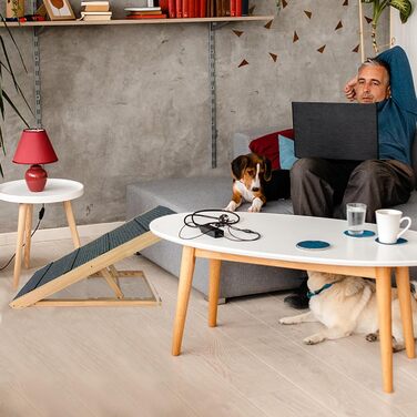 Рампа для собак YRHome, 100x40x60 см, дерев'яна, для великих собак та котів, до 100 кг, регульована висота, антиковзаюча, для ліжка, дивана, авто