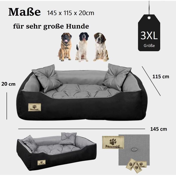 Ортопедичне собаче ліжко середнього розміру, водонепроникне, з силіконовою начинкою (сірий, 3XL 145 x 115 см)