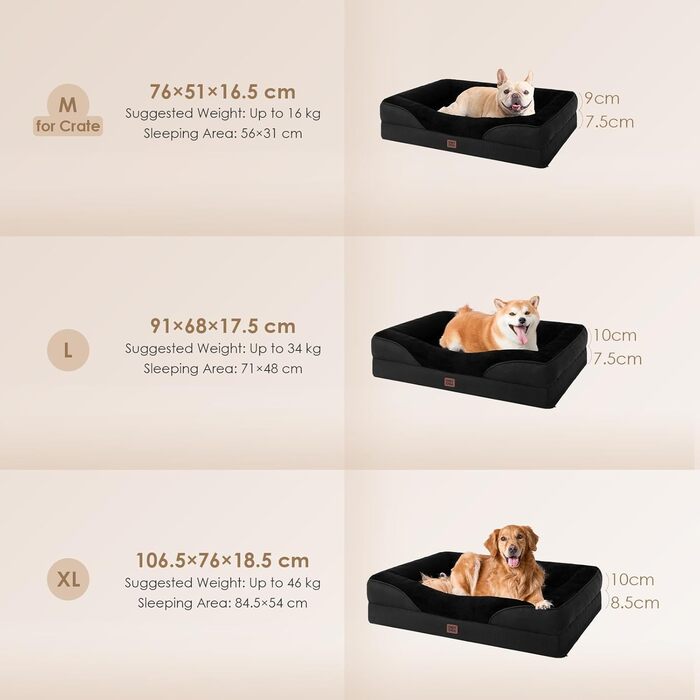 Ортопедичне ліжко для собак великих порід EHEYCIGA, 106.5x76x18.5 см, з піною з пам'яті, миється, водонепроникне, чорне