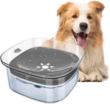 Миска для води для собак, 2 л, повільна годівниця, миска-поїльник без облизування, водонепроникна, для подорожей, прозора