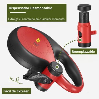 Висувна поводок для собак, 3 м, для малих, середніх та великих собак, ергономічна ручка, до 15 кг, розмір S, червоний