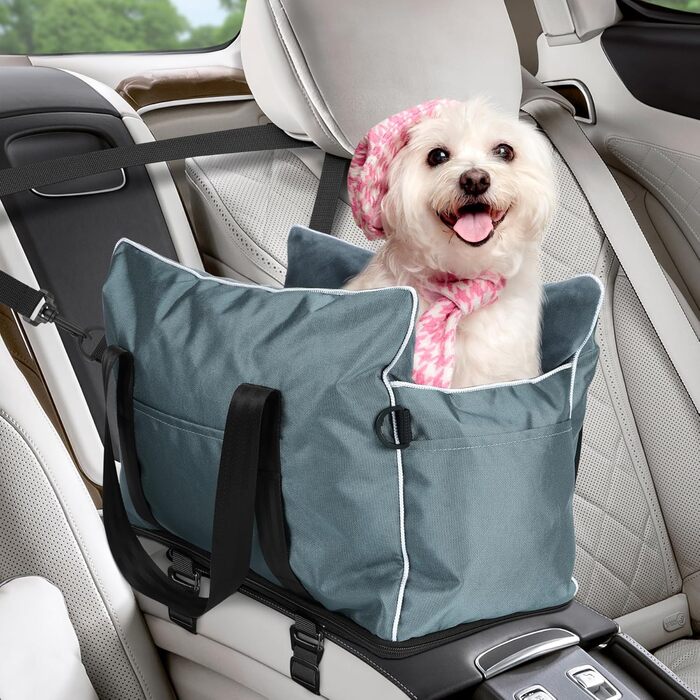 Автокрісло для маленьких собак та котів, кріплення на середню консоль, знімний, можна прати, з хутром, для цуценят, м'яке, тепле, сіре, маленьке