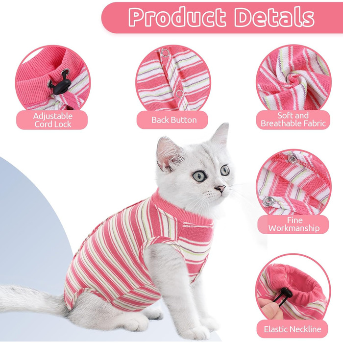 Одяг для котів після операції Citétoile: Комбінезон для захисту рани, альтернатива електронного комірця, рожевий, розмір M