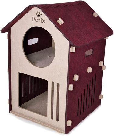 Будиночок для котів XXL Petix Sweet Home 61×40×40 см, бежевий – котяча хатка-ліжко для сну, ігор і схованки, для великих котів, інтер'єрний