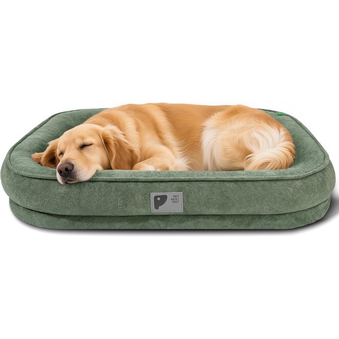 Ортопедичне ліжко для собак великих порід, зелене, XXL, знімний чохол, неслизьке дно