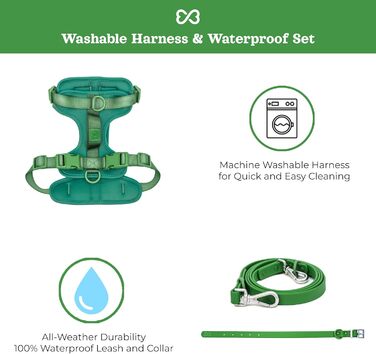 Антизахисна шлейка для собак Easy Walk BearBone з ручкою, повідцем і нашийником, для малих, середніх і великих порід, зелена
