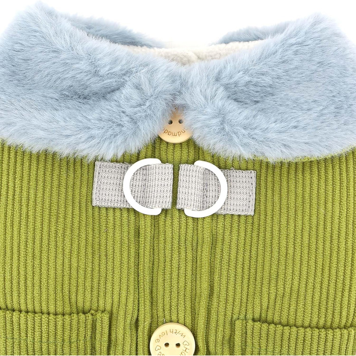 Зунеа Куртка для собак з кордурової тканини, тепла, з флісовою підкладкою, для цуценят, з кільцем D, мила, для холодної погоди, товста, для чихуахуа, зелена, розмір XL