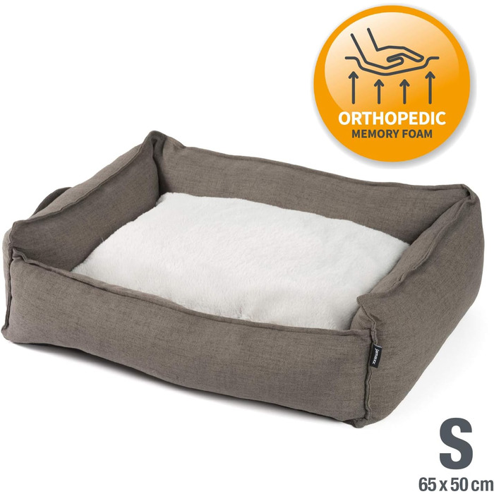 JAMAXX Преміум лежанка для собак з ортопедичним матрацом Memory Visco, знімний чохол, лежанка-кошик для собак S-XL (65x50 см, сірий)