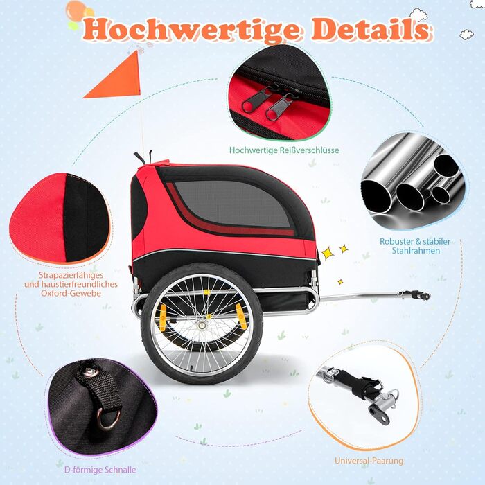 Фаркоп для велосипеда Costway для собак до 40 кг, червоний