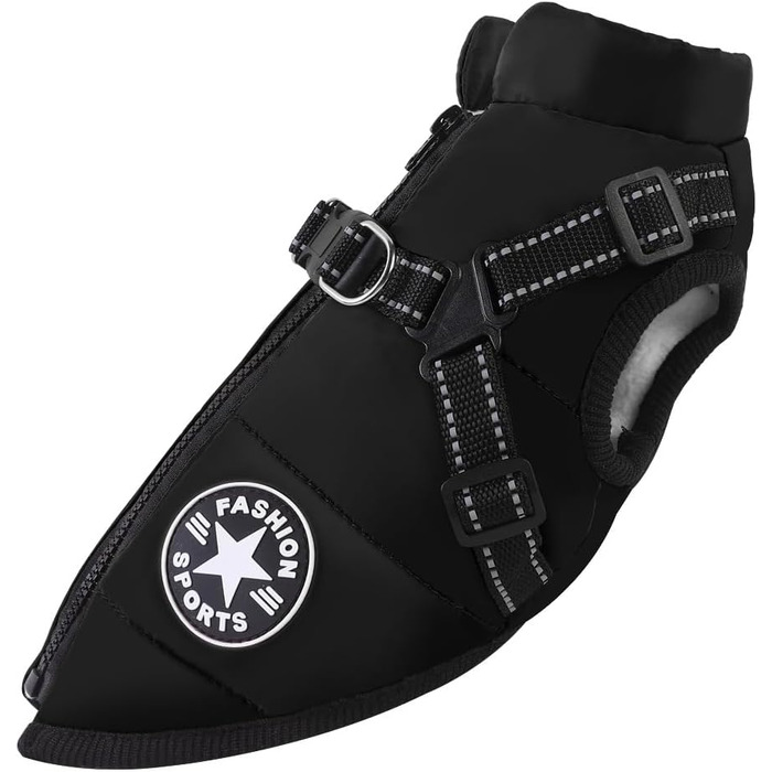 Водонепроникний зимовий одяг для собак Nordsee Pfote - тепла куртка з інтегрованим шлейкою та світловідбиваючими елементами, чорний, 5XL