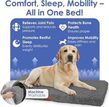 Ортопедичний килимок для собак American Kennel Club з memory foam, з комірчастою структурою, знімний чохол, неслизька підкладка, для полегшення болю в суглобах, дихаючий, довговічний, 42 x 27, сірий, 106,7 x 68,6 см