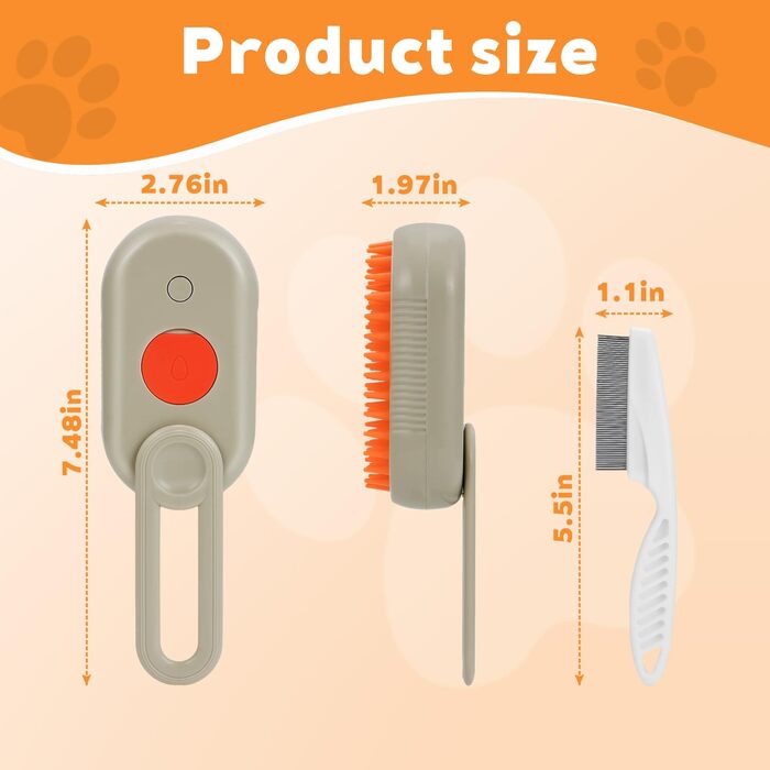 Парова щітка для котів 2025 - 4-в-1, для масажу та видалення шерсті, підходить для котів, собак, кроликів та інших тварин (Хакі + Білий) - 2 шт.