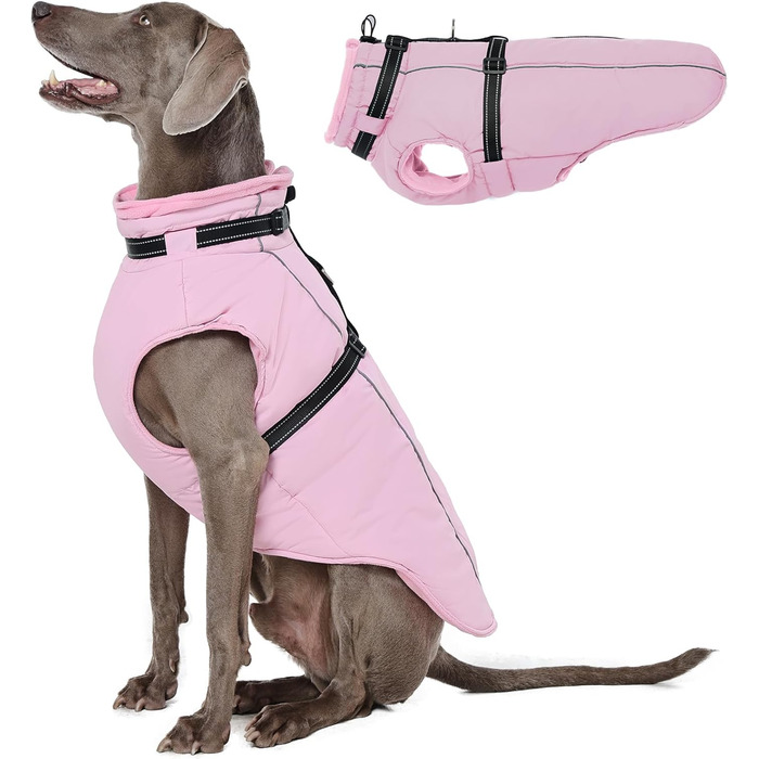 Теплий зимовий одяг для собак Lelepet: вітронепроникний жилет з інтегрованим шлейкою та флісовою підкладкою, світловідбиваючий, XL, рожевий