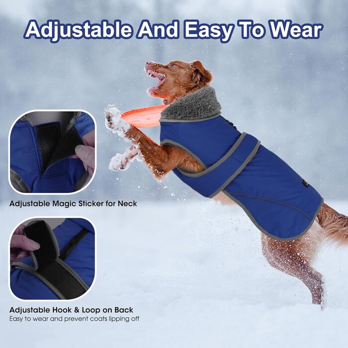 Зимова куртка для собак Dogcheer з флісовим коміром, тепла жилетка для цуценят та собак великих, середніх та малих порід, блакитна (M, обхват грудей 46-62 см, довжина спини 36 см)